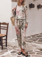Woman wearing relaxed cotton-linen monochrome longline top and wide-leg pants set