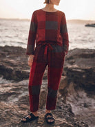 Woman wearing relaxed cotton-linen monochrome longline top and wide-leg pants set