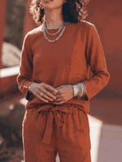 women's breathable cotton-linen set with relaxed short-sleeve top and straight-leg pants in monochrome tones