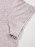 100% linen rolled cuff tee with relaxed scoop neckline and contrast inner lining