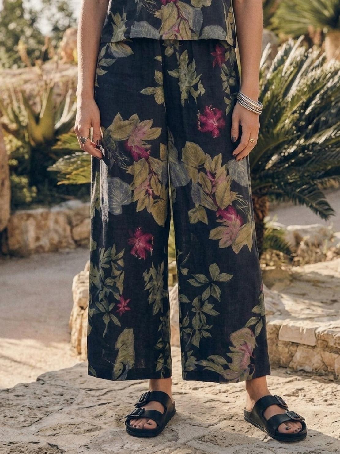 Loose fit co-ord set featuring soft-tailored top and wide-leg cotton bottoms in a relaxed silhouette