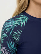 Raglan sleeve swim rash guard top with matching mid-rise boyshort swim shorts set