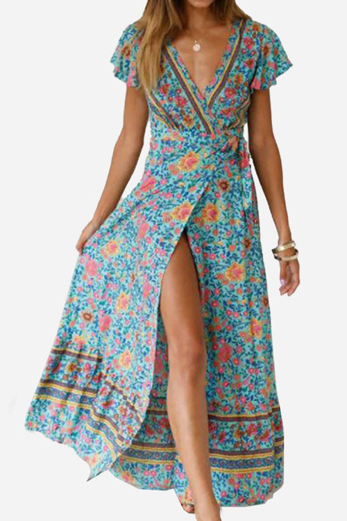 Bohemian Floral Print Wrap Dress