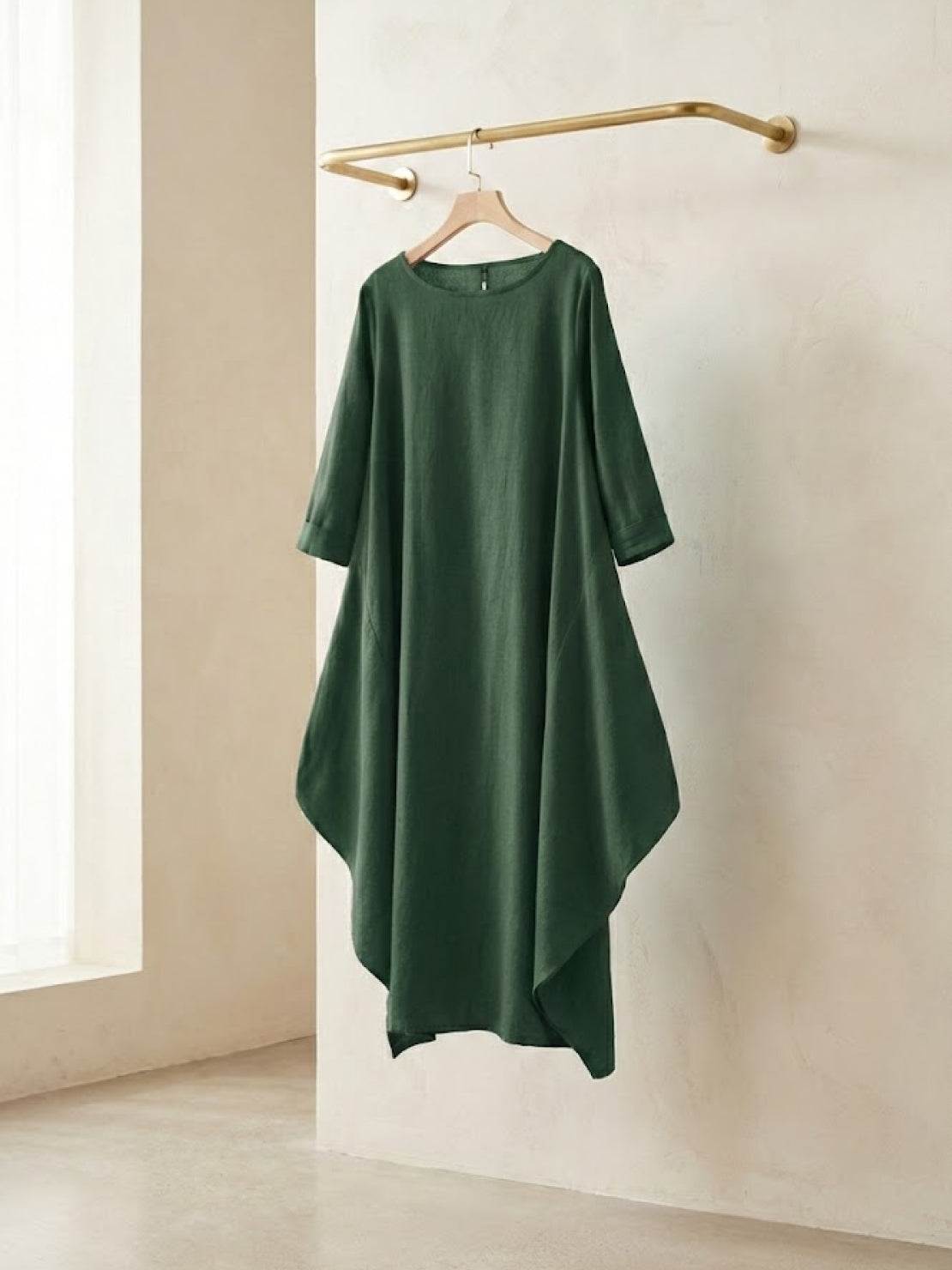 Bohemian maxi dress oversized loose fit linen blend long sleeves floor length