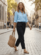 Two women modeling casual chic duo breathable cotton and linen mix-and-match two-piece outfits