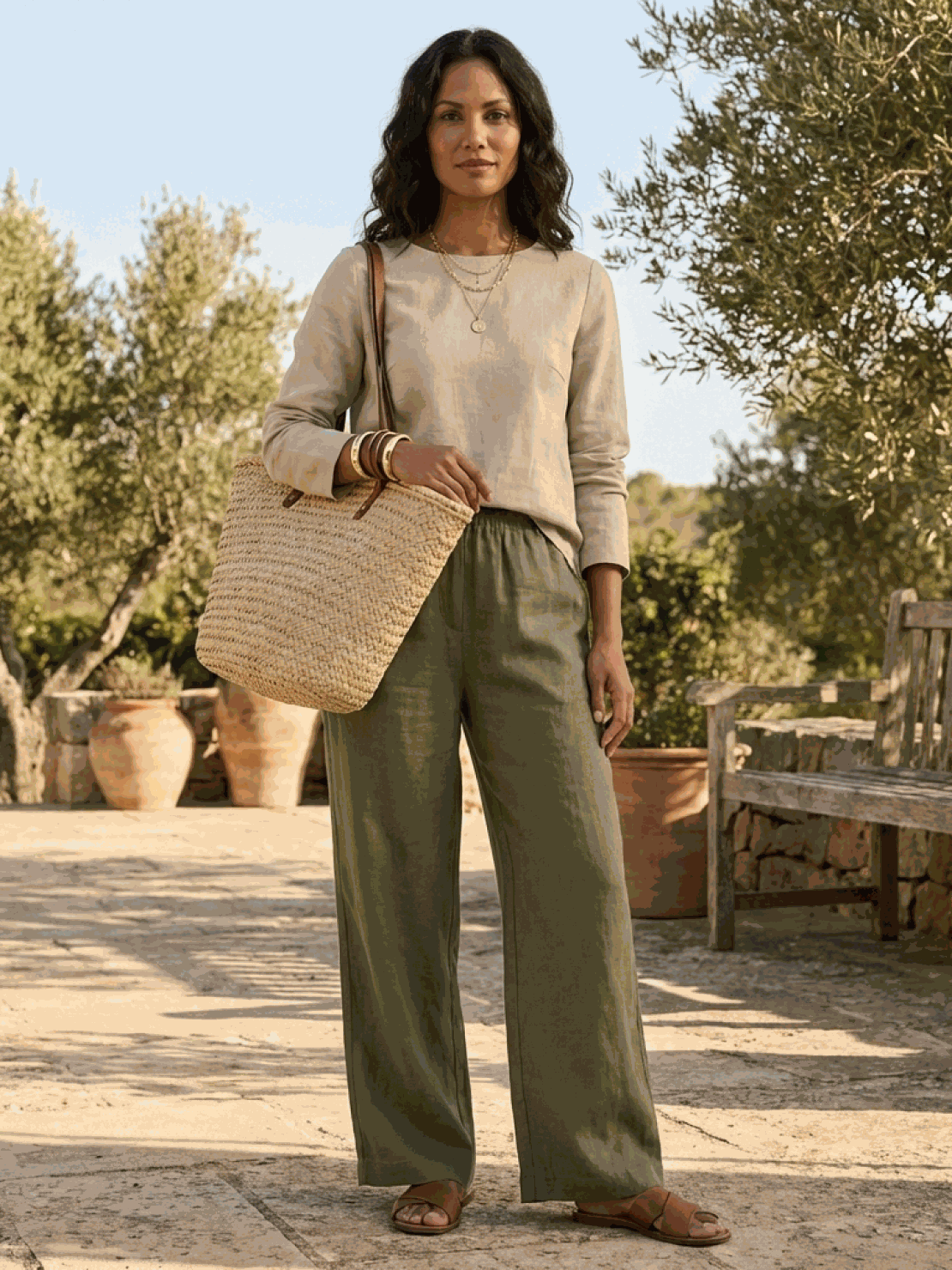 Two women modeling Casual Chic Duo breathable cotton and linen two-piece sets for effortless mix and match style