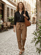 Two women wearing breathable Casual Chic Duo cotton and linen mix two-piece outfits for effortless style and comfort