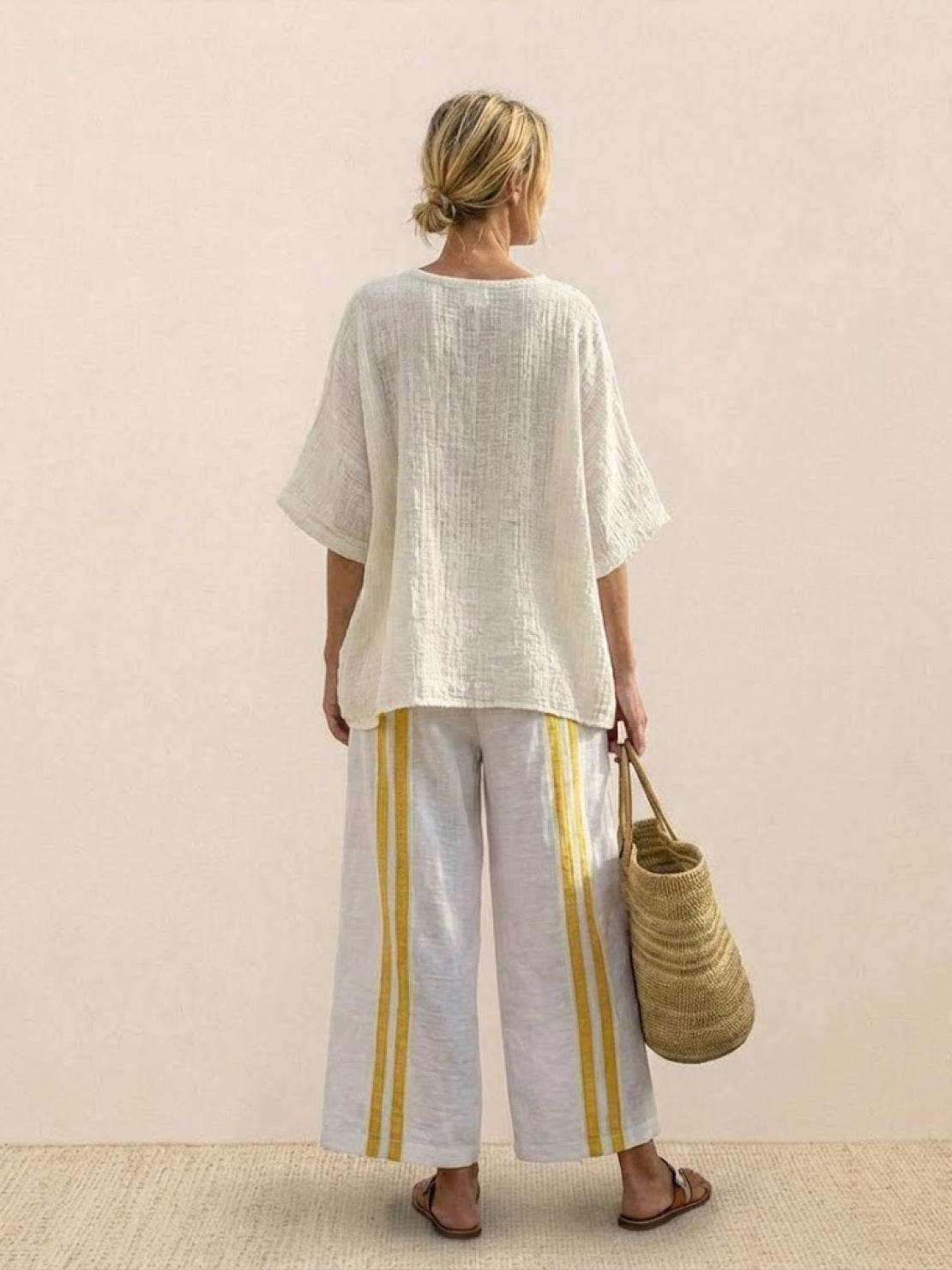 Coastal Comfort Linen two-piece set with lace details and breathable fabric