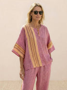 Coastal Comfort Linen two-piece set with lace details and breathable fabric on model