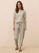 Cotton-linen blend monochrome two-piece set with relaxed fit and breathable fabric