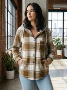 Highland Plaid Shacket cozy plaid overshirt with fleece lining and hooded design for cool weather layering