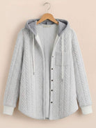 Highland Plaid Shacket with soft fleece lining, hood, button front, and plaid pattern for cool weather layering