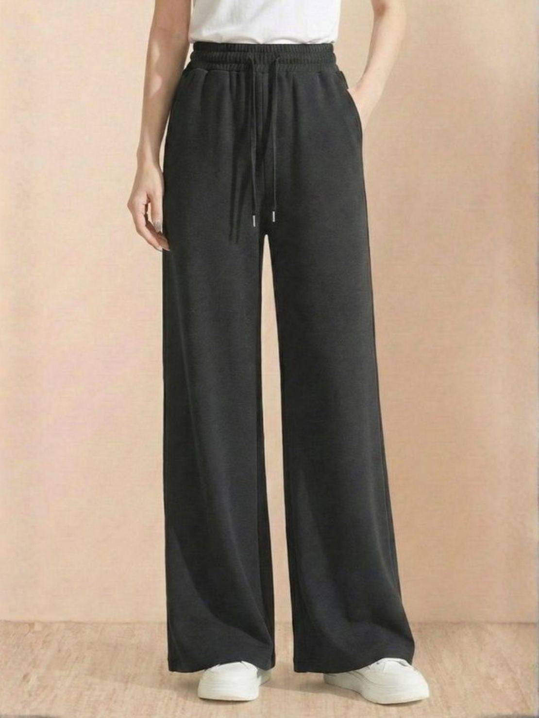 Black wide-leg pants from Lyocell-Blend Hooded Set with elastic waist and drawstring