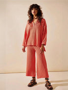 Two-piece oversized set for multi-weather comfort with relaxed fit and wrinkle-resistant fabric