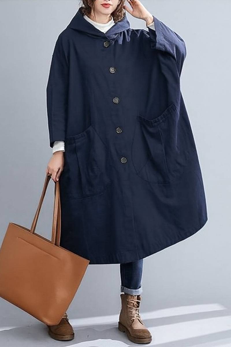 Oversized navy Heritage Windbreaker Jacket with hood and large pockets, lightweight water-resistant coat