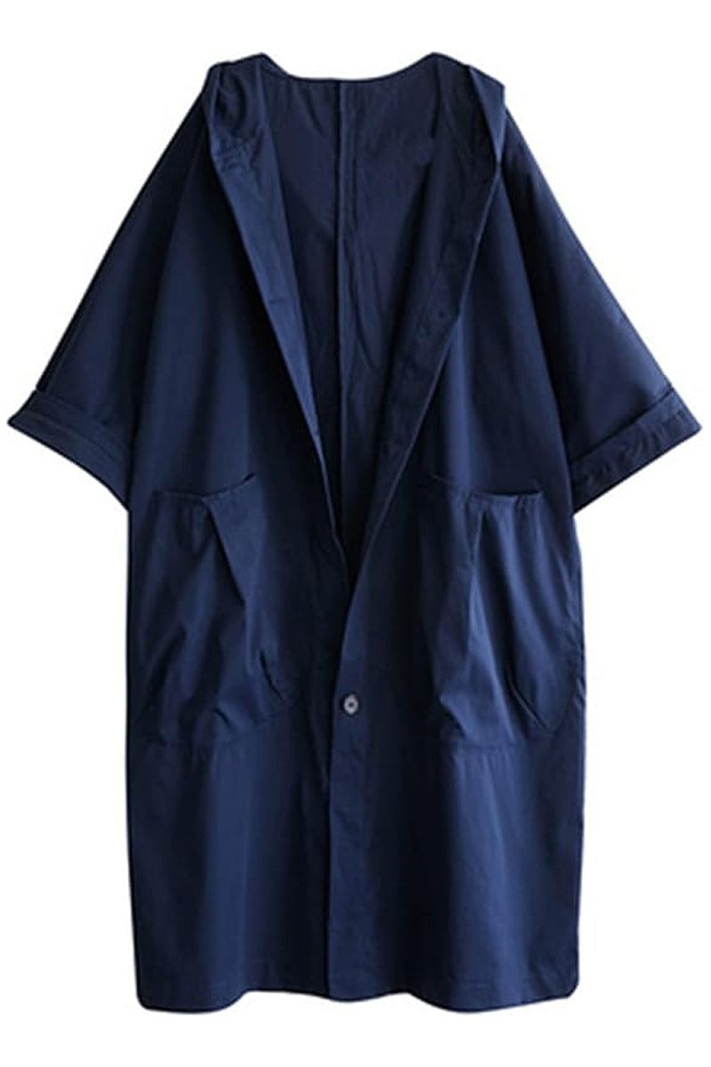 One-size oversized navy blue heritage windbreaker jacket with attached hood and large front pockets