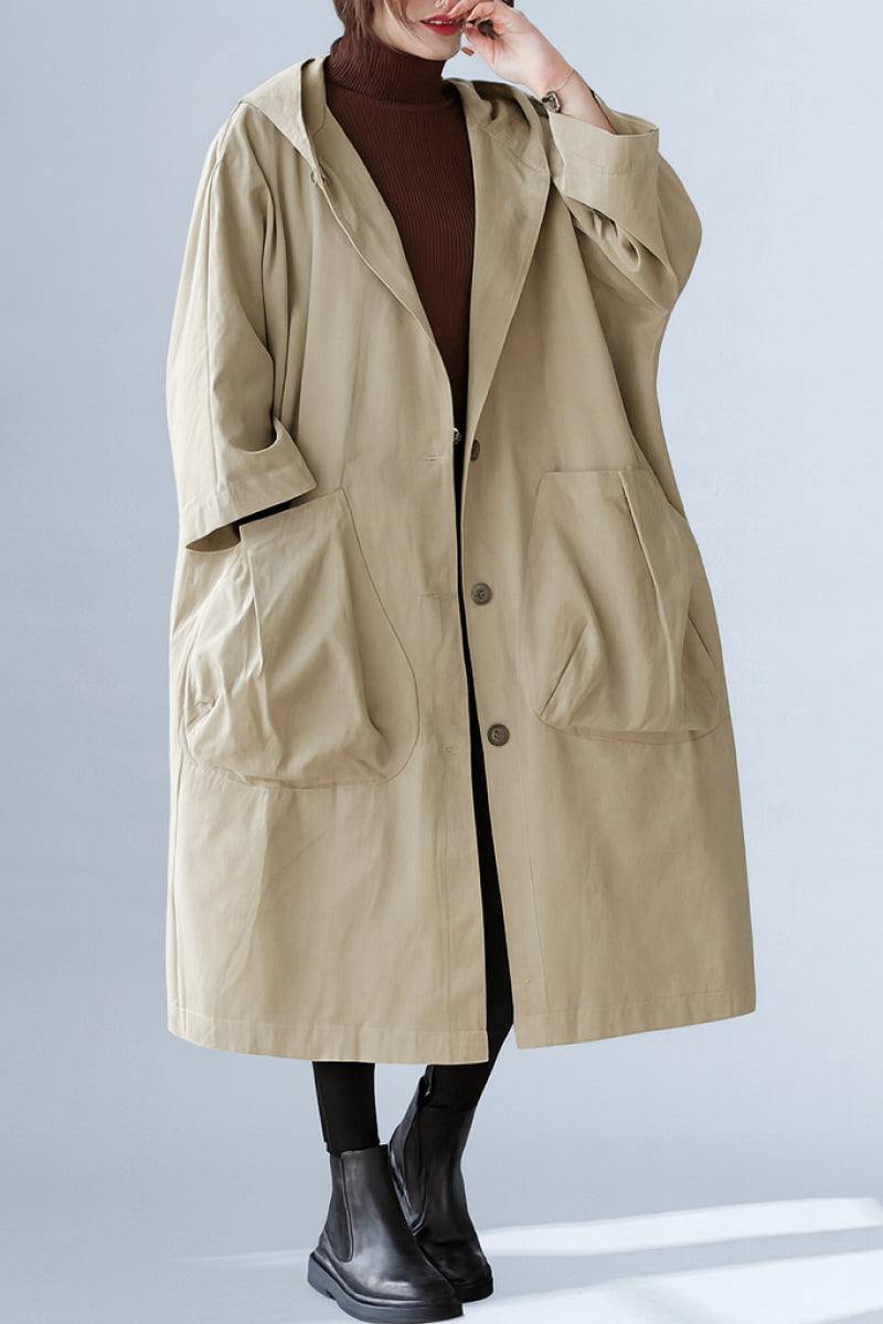 One-Size Heritage Windbreaker Jacket beige oversized water-resistant coat with attached hood and large front pockets