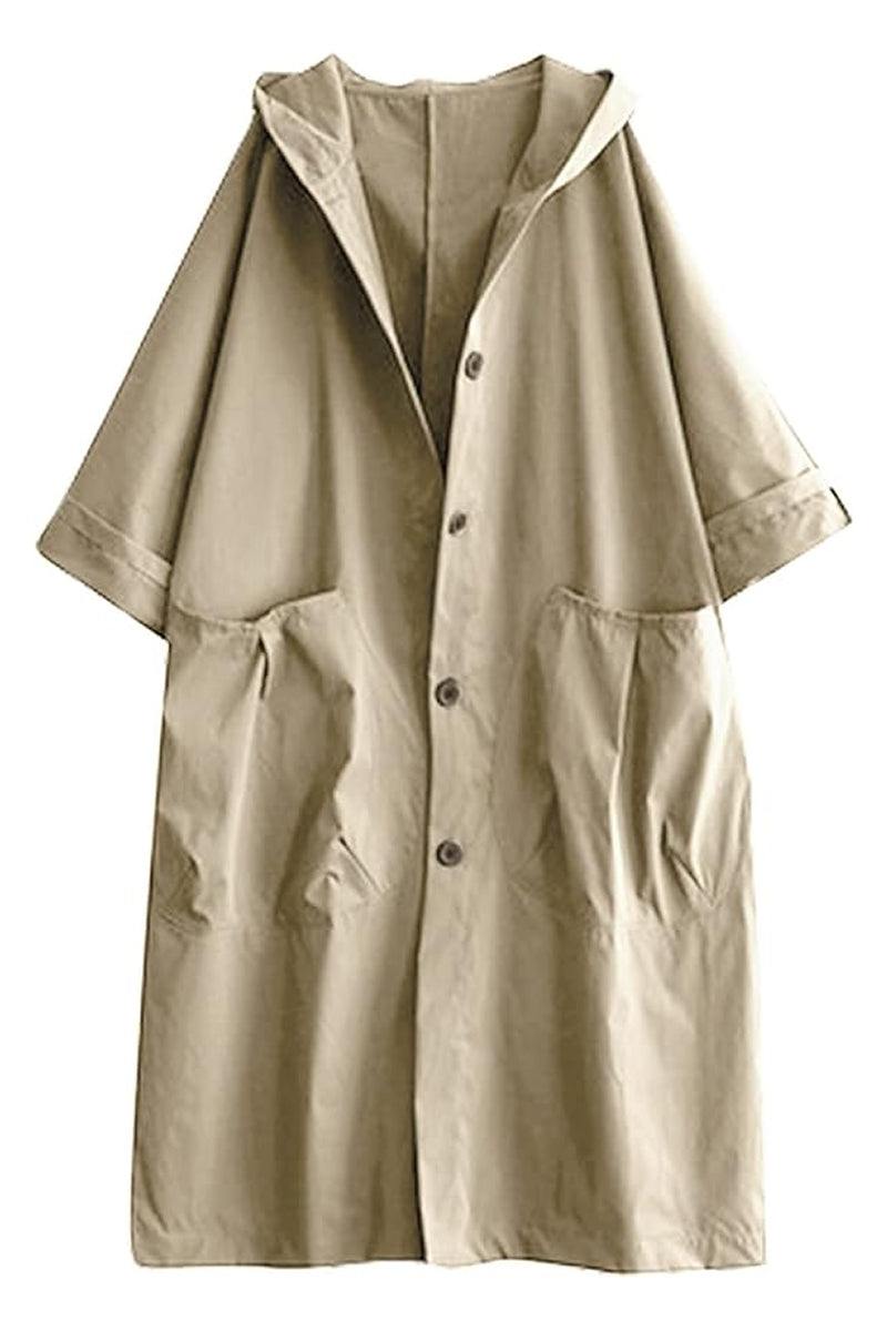 Oversized one-size Heritage Windbreaker Jacket with hood and large front pockets in beige