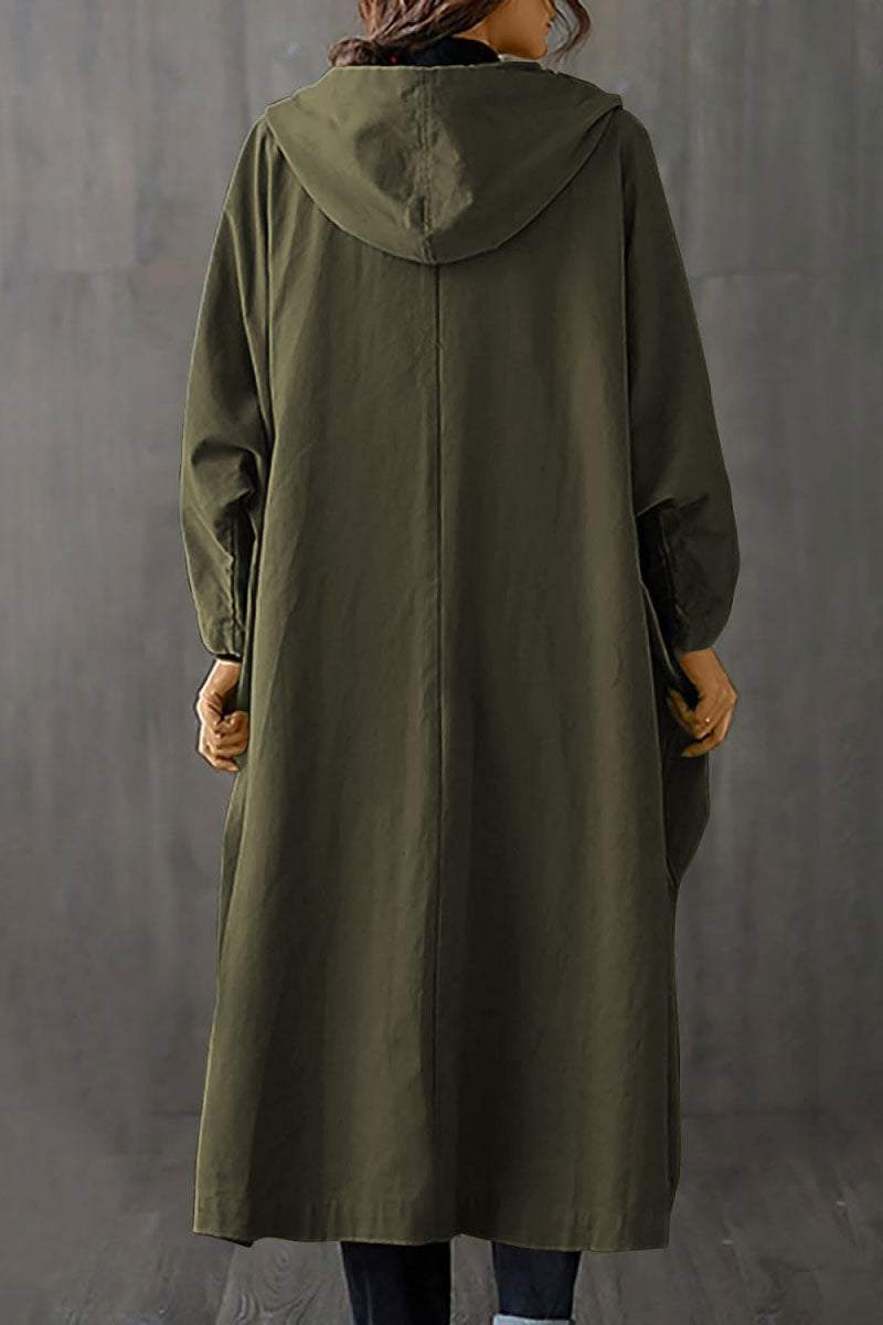 Oversized olive green Heritage Windbreaker Jacket with hood, water-resistant and longline design for all-season wear