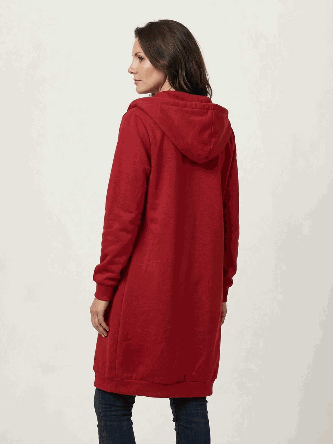 Oversized long zip sweatshirt hoodie with fleece lining and drawstring hood