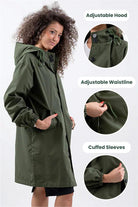 Rain Couture Windbreaker oversized water-resistant jacket with adjustable hood and waistline in olive green
