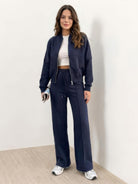 The Voyager Zip Set relaxed zip-front sweatshirt and wide-leg joggers travel outfit