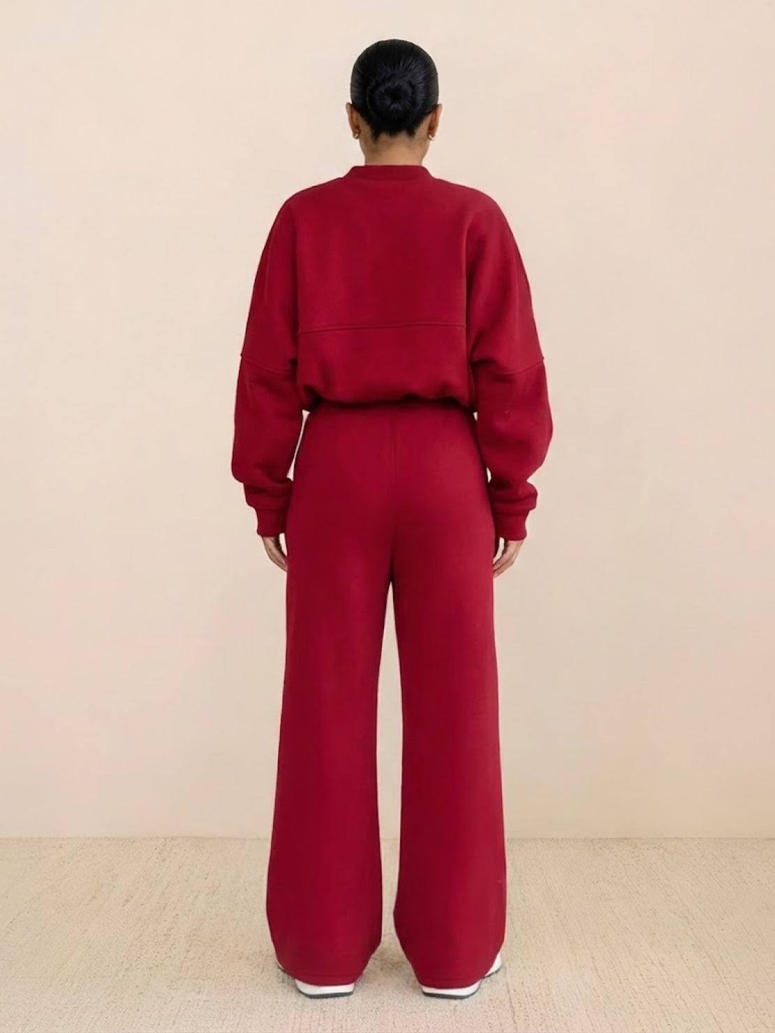 The Voyager Zip Set two-piece zip-front sweatshirt and wide-leg joggers travel outfit