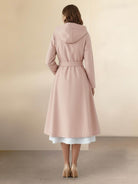 Water-repellent A-line hooded raincoat with belt and insulated lining for women