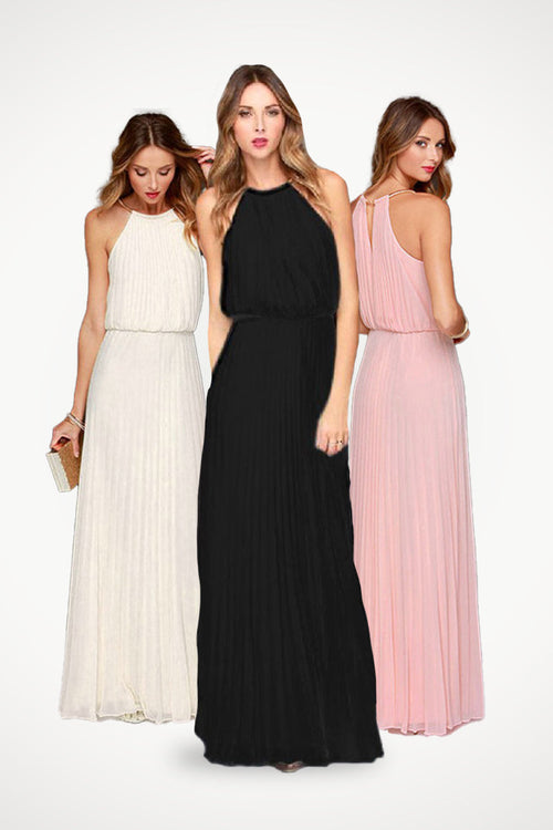 Sleeveless Belted Maxi Pleated Dress