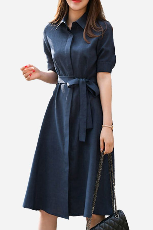 Navy Radiance Belted Shirt Dress